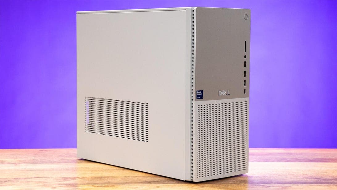 Dell Tower Plus desktop computer with matte black tower chassis and front ports