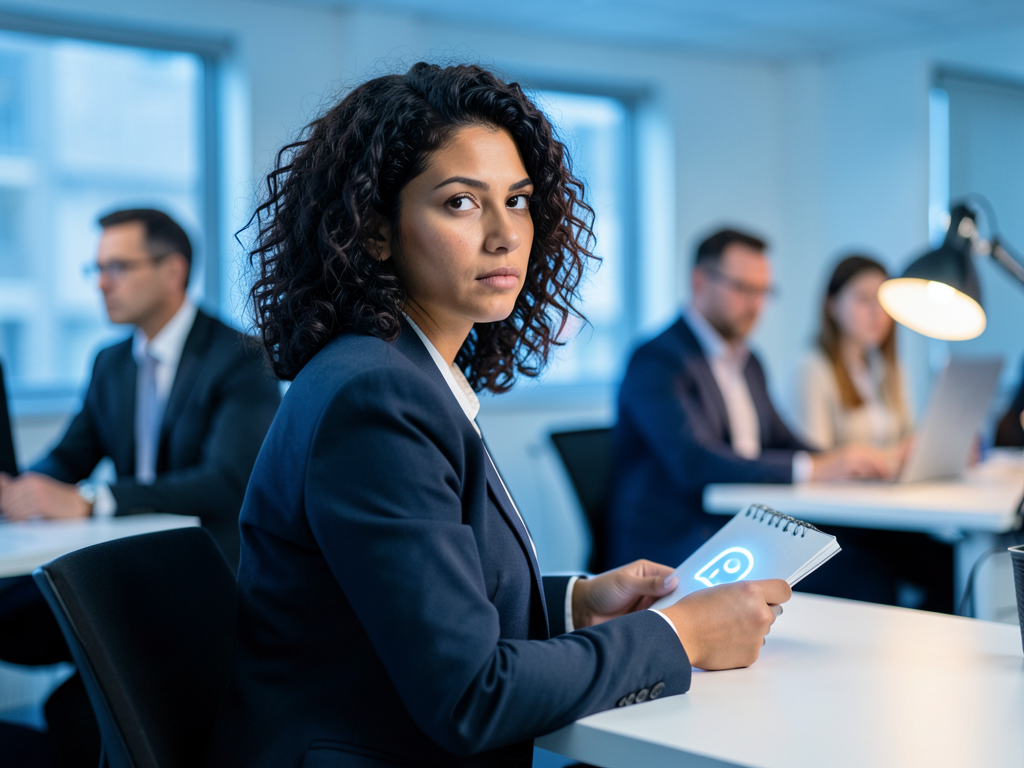 Office workers at desks with laptop screens showing AI prompts and chat interfaces, representing secretive AI skill sharing