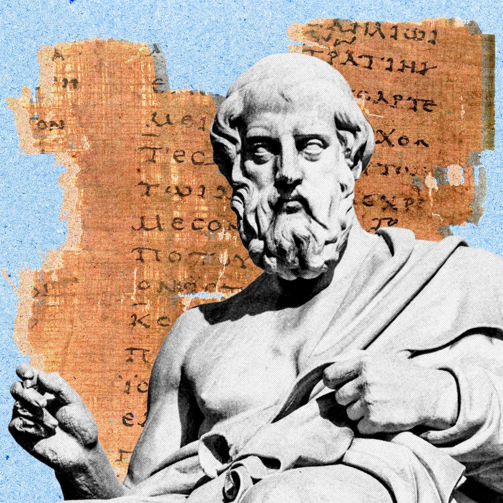 Ancient Greek papyrus fragments with faded text, some gaps, viewed under a magnifying glass
