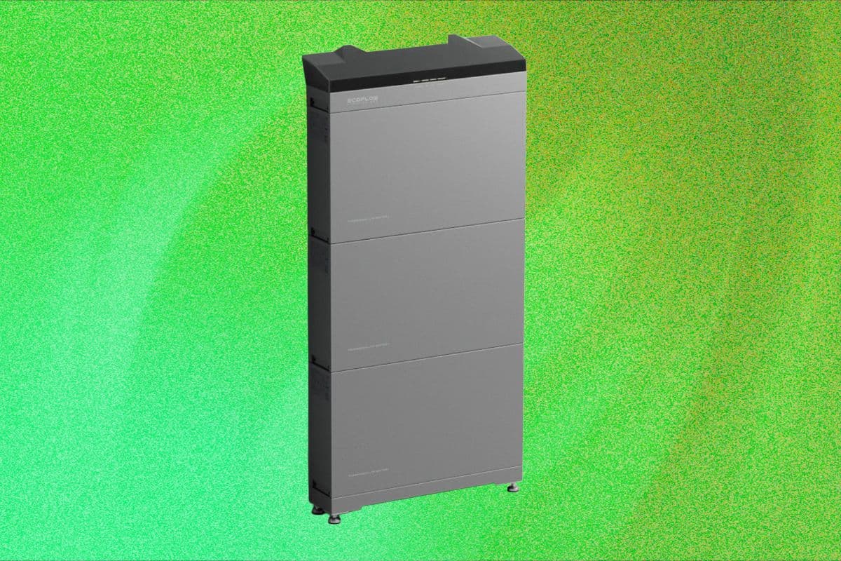 EcoFlow PowerOcean home battery unit installed on a wall in a residential garage