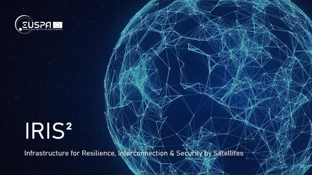 Artist's rendering of IRIS² satellites in low Earth orbit with Earth in background