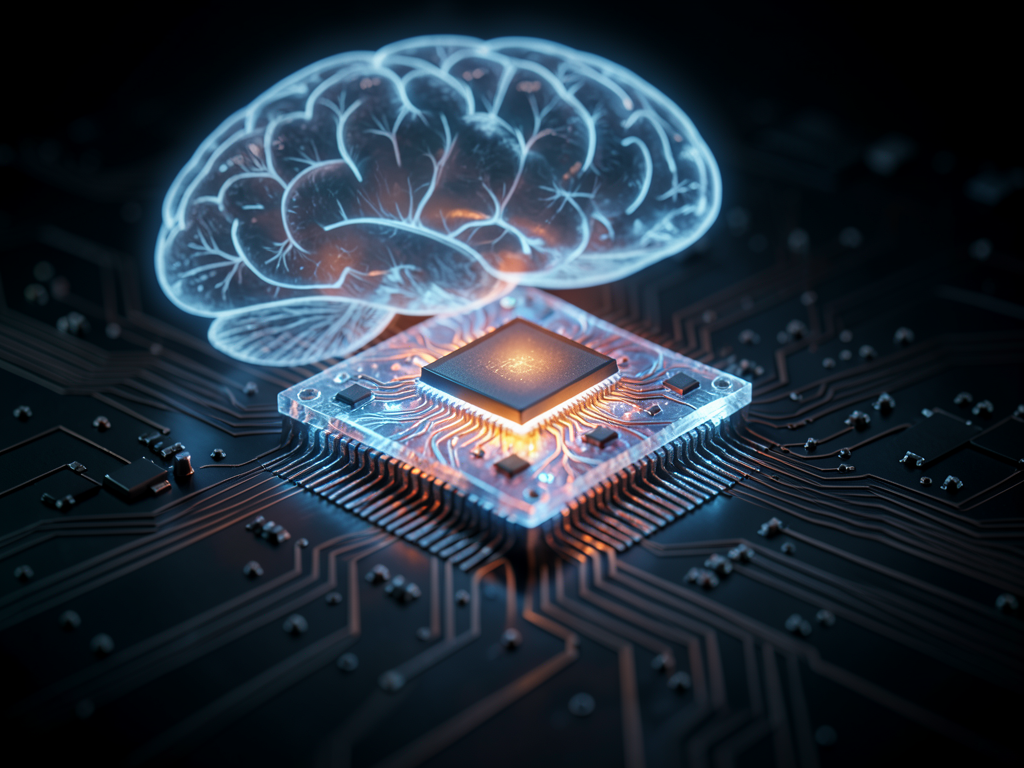 A close-up of a computer processor with glowing circuits symbolizing the hardware-level debate about machine consciousness