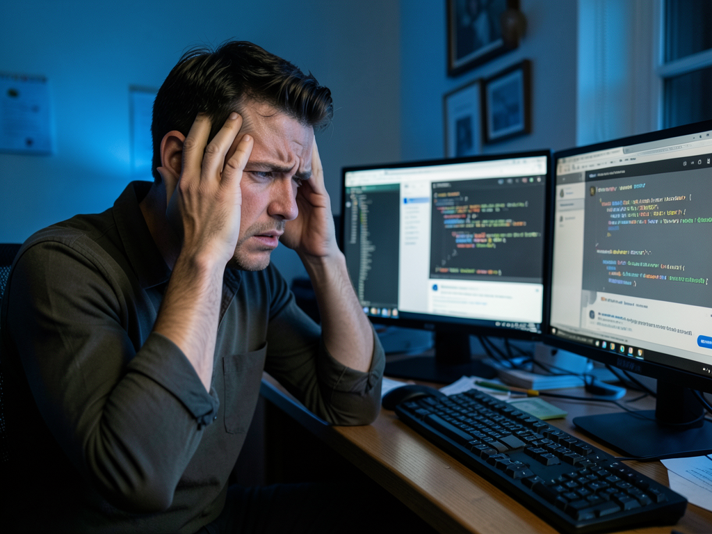 Software developers discussing compiler issues on a computer screen