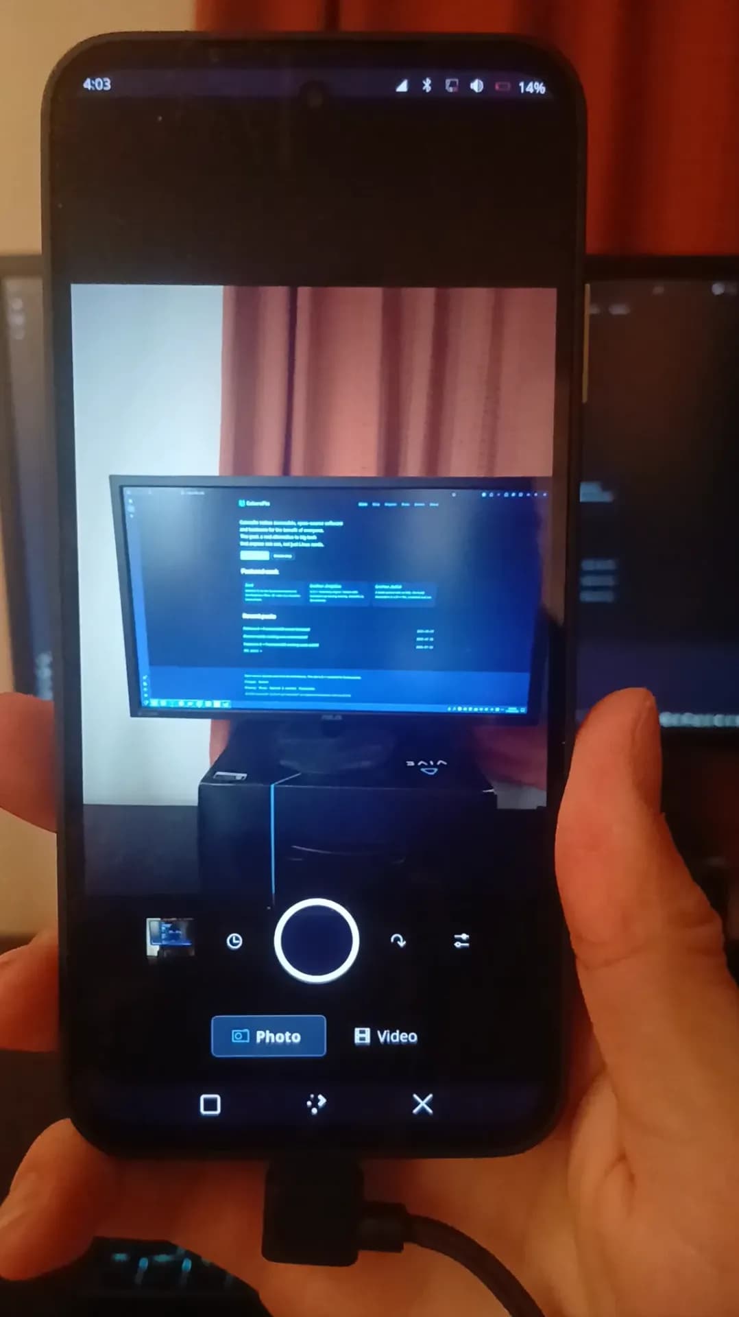 Fairphone 6 displaying camera interface under PostmarketOS operating system