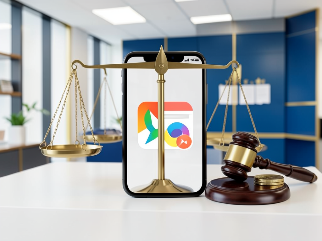 EU flag and Google logo representing antitrust fine against the tech giant