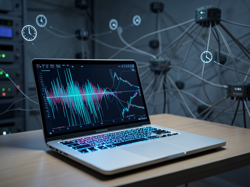 Comparison of distributed system performance versus a single laptop showing latency differences