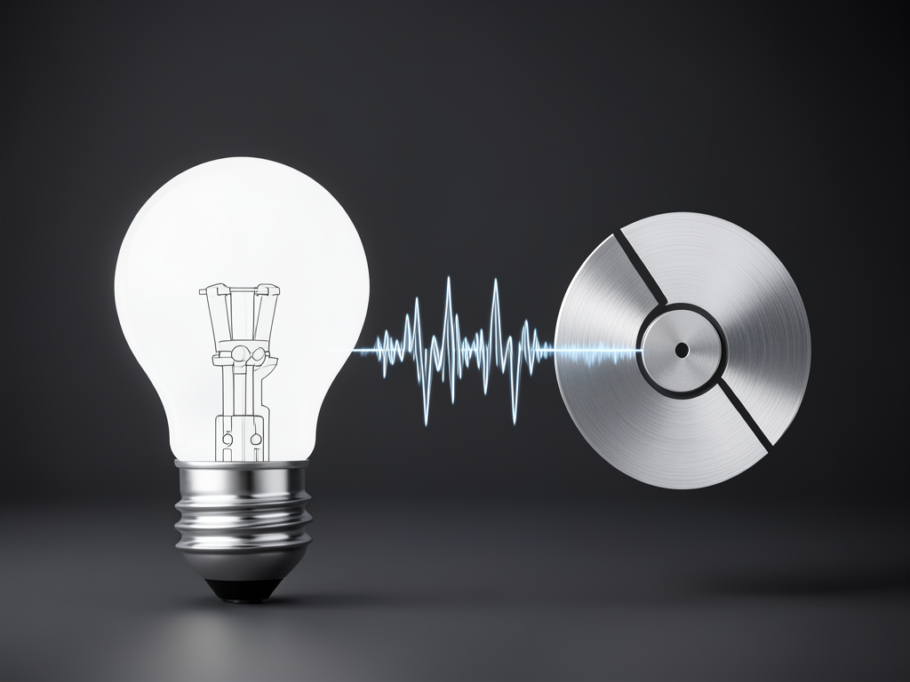 Close-up of an LED light bulb creating a stroboscopic flicker effect on a video camera screen
