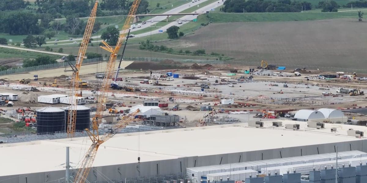 Google Data Center exterior with cooling towers and power infrastructure