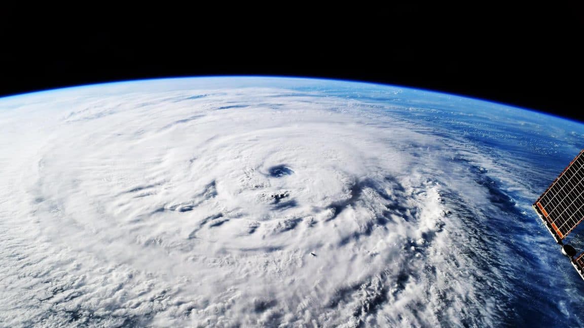 Satellite image of a powerful hurricane approaching the Caribbean island of Jamaica