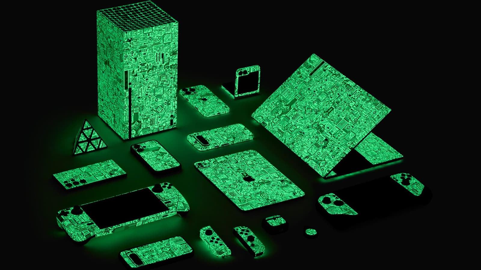 Dbrand's website showcasing colorful device skins for smartphones and laptops