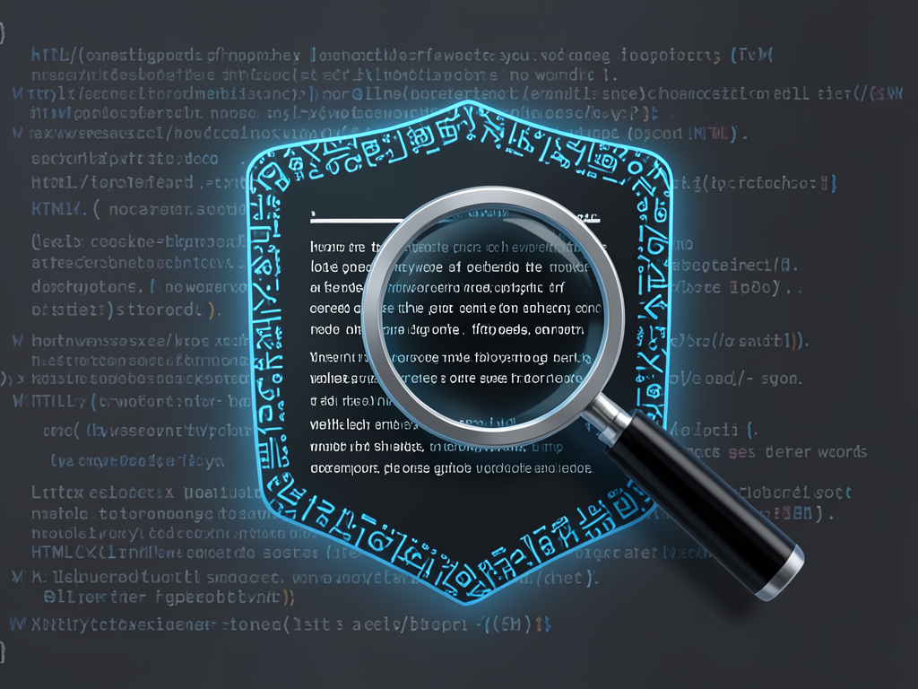 Illustration of a web page showing ShieldFont replacing words in the HTML source code while displaying correct text to a huma