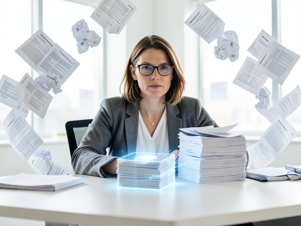A cybersecurity analyst reviewing a dashboard with rising vulnerability alerts and AI filtering tools