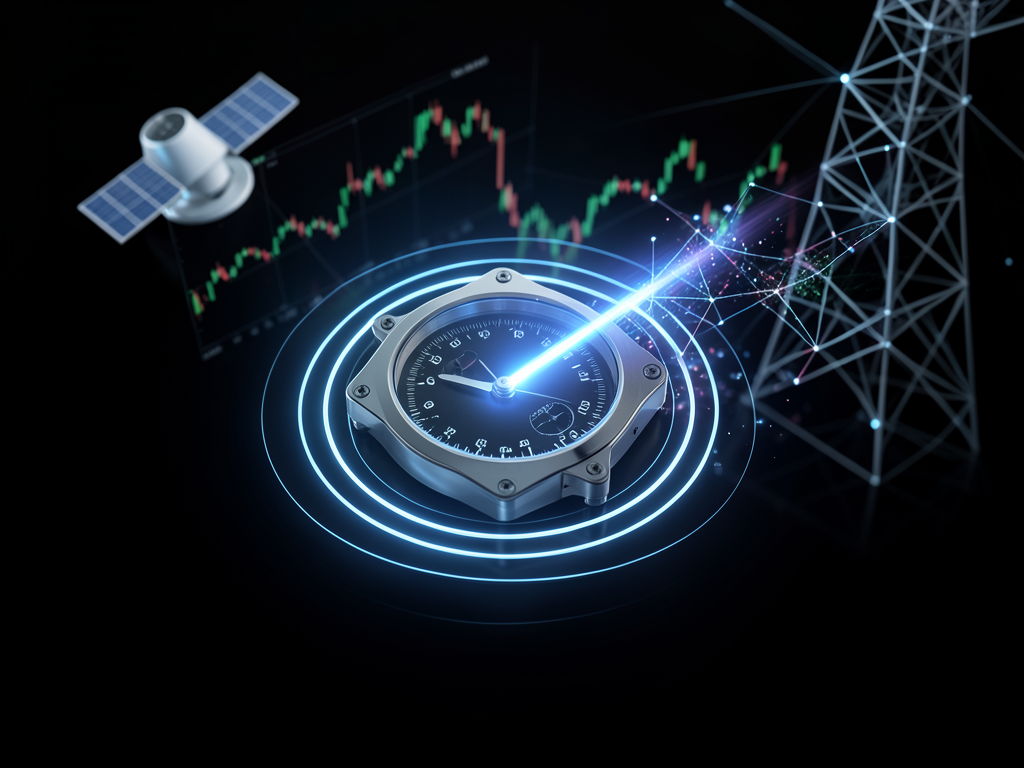 Atomic clock device with glowing atoms in a lab setting