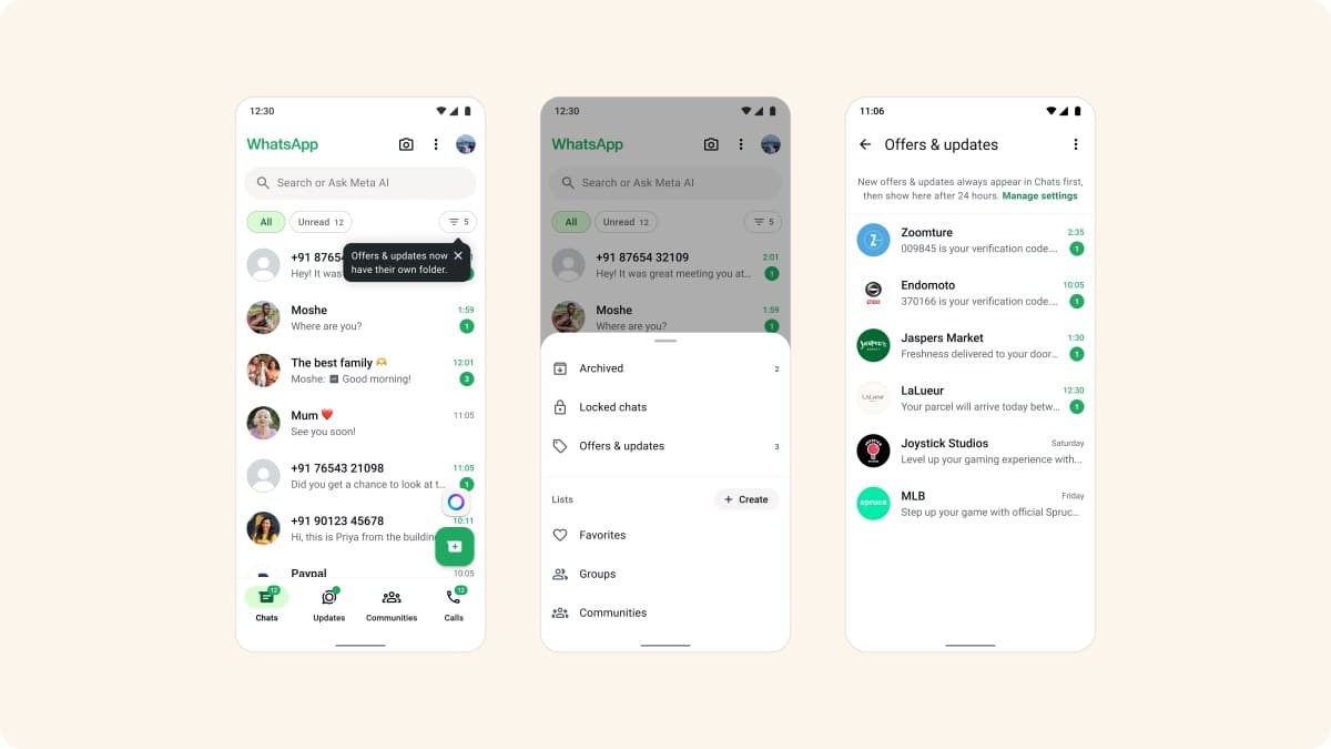WhatsApp interface showing a folder dedicated to business messages on a smartphone screen