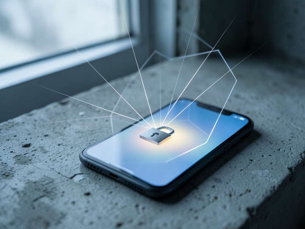 Smartphone with security lock icon overlaid representing mobile app protection against cyber threats