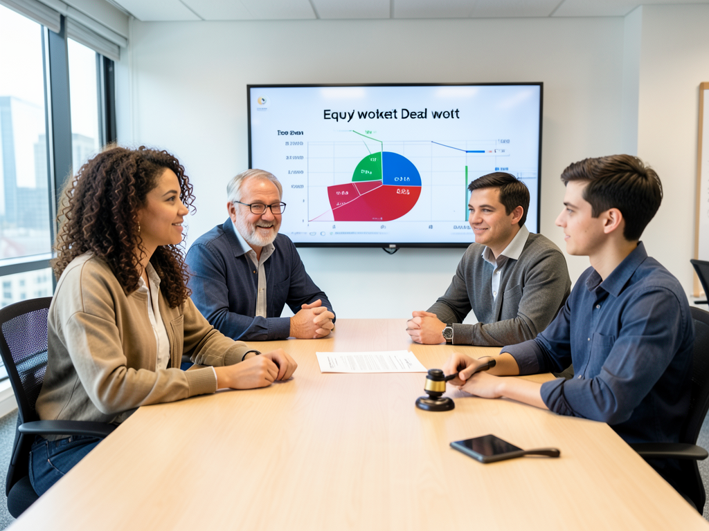 Founders reviewing legal documents about equity vesting and startup cap table issues