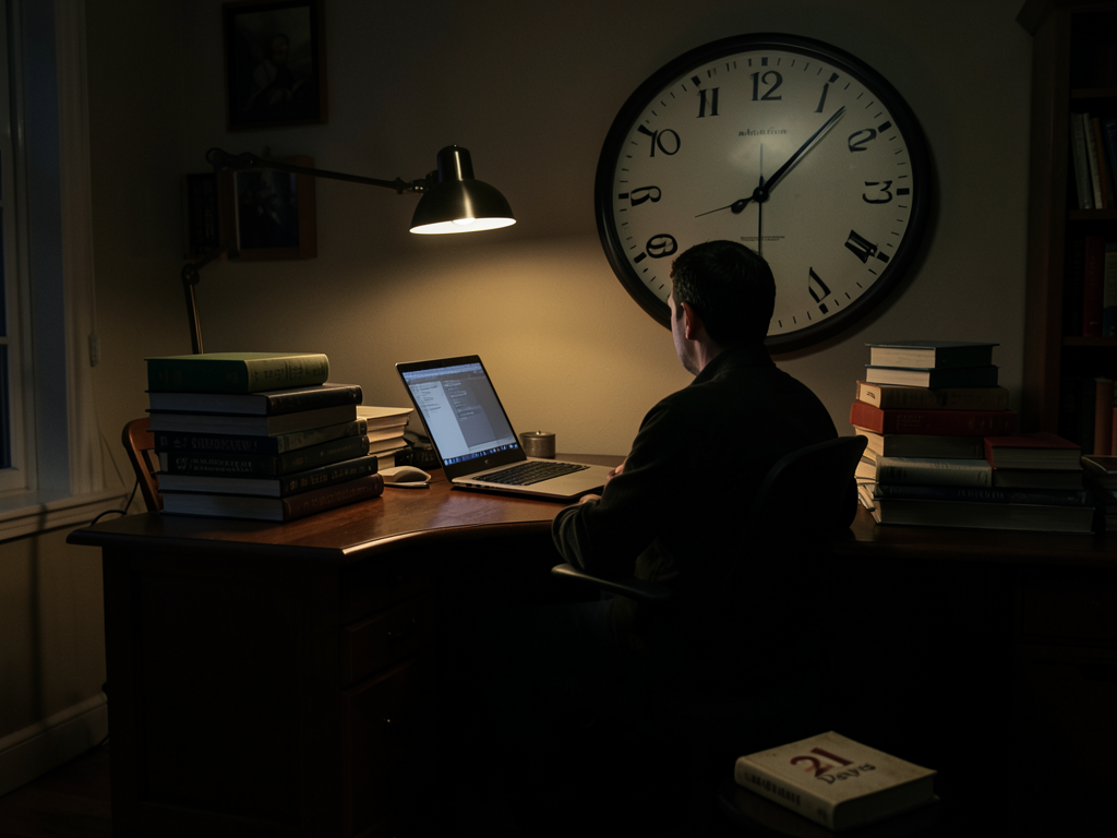 A person studying computer code on a laptop, surrounded by books and notes, symbolizing long-term learning