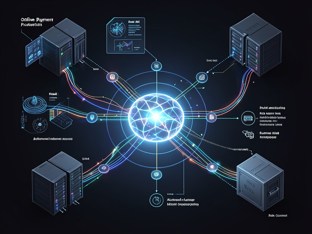 Stripe logo with abstract data flows representing internal AI platform development