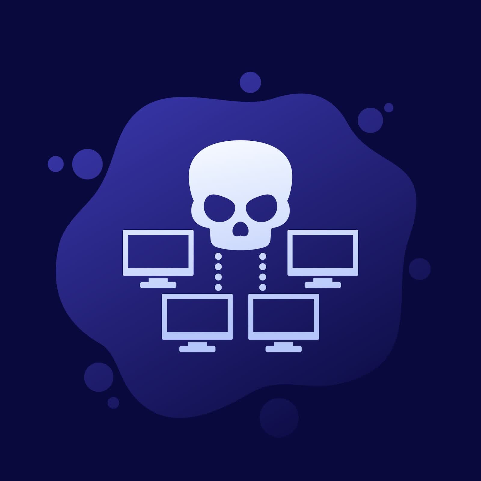 An illustration of a smart TV with code and network connections symbolizing a botnet infection