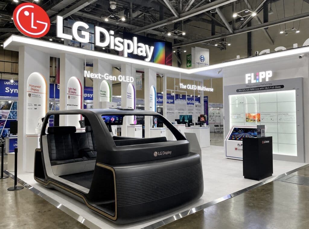 LG Display FLiPP OLED photolithography process diagram with subpixel patterning
