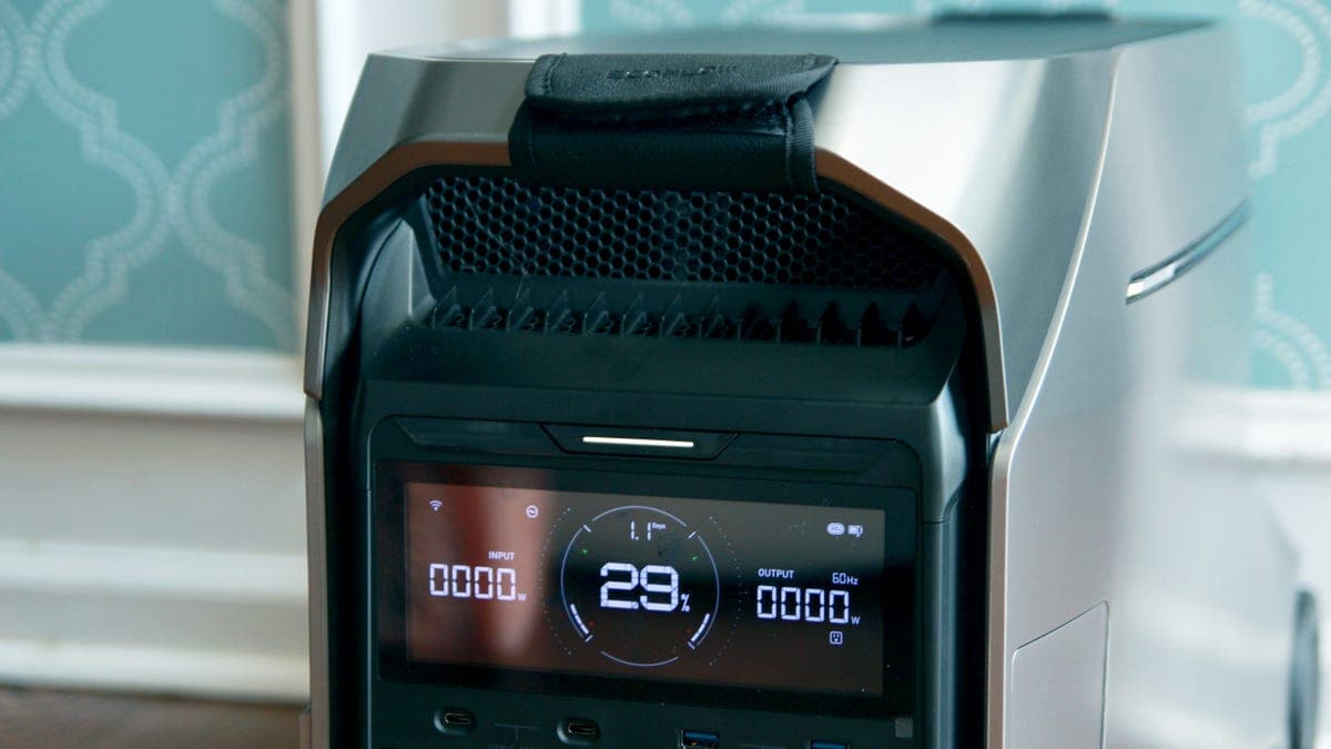 Portable power station with router LED desk lamp and USB charger plugged in
