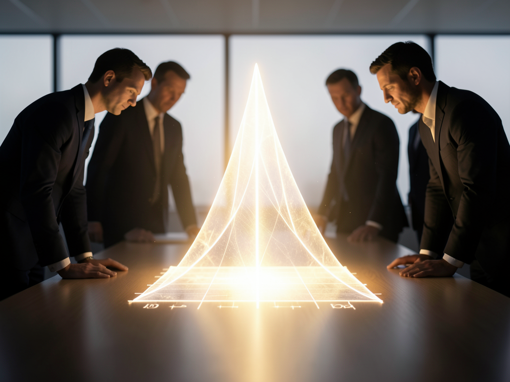 A boardroom with executives discussing growth strategy around a table