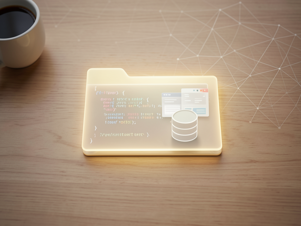 Concept illustration of a single HTML file containing a database icon, representing Capsule's self-contained web app format.