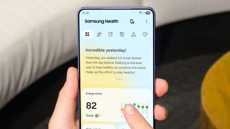 Samsung Galaxy Watch Ultra 2 on a wrist at a tech event, showcasing AI health features