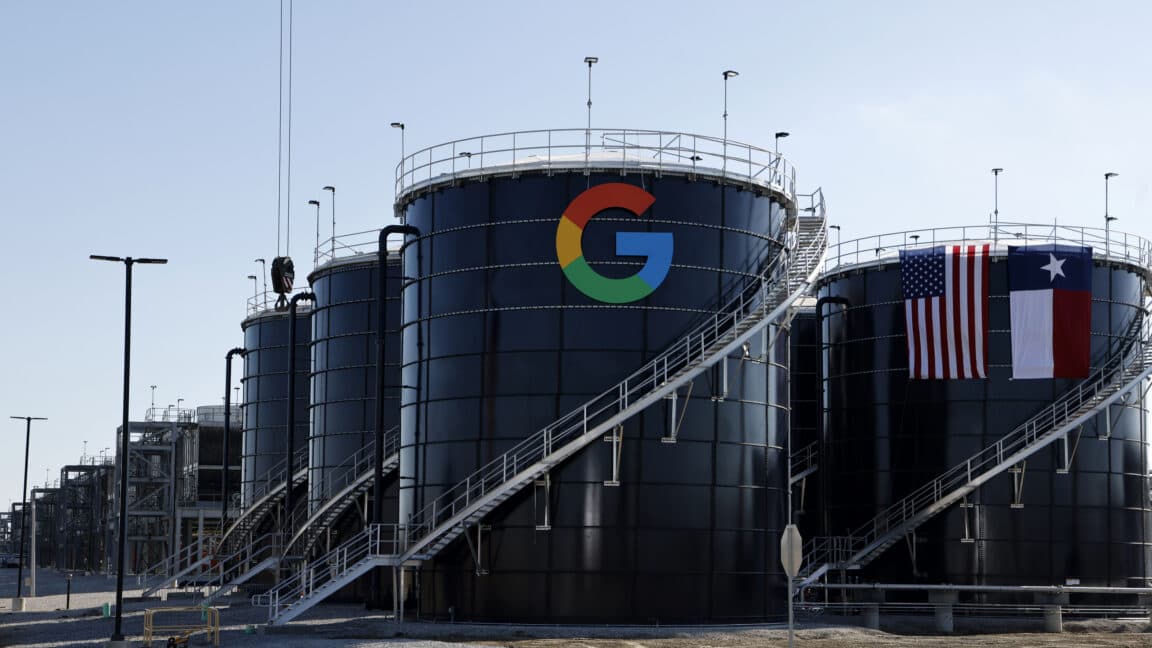 Google data center with server racks and cooling systems illustrating AI infrastructure energy use