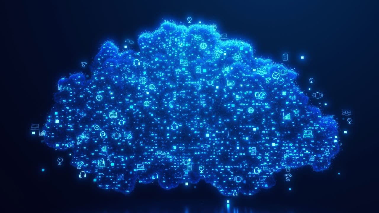 Cloud storage infrastructure with object storage and AI data flow visualization