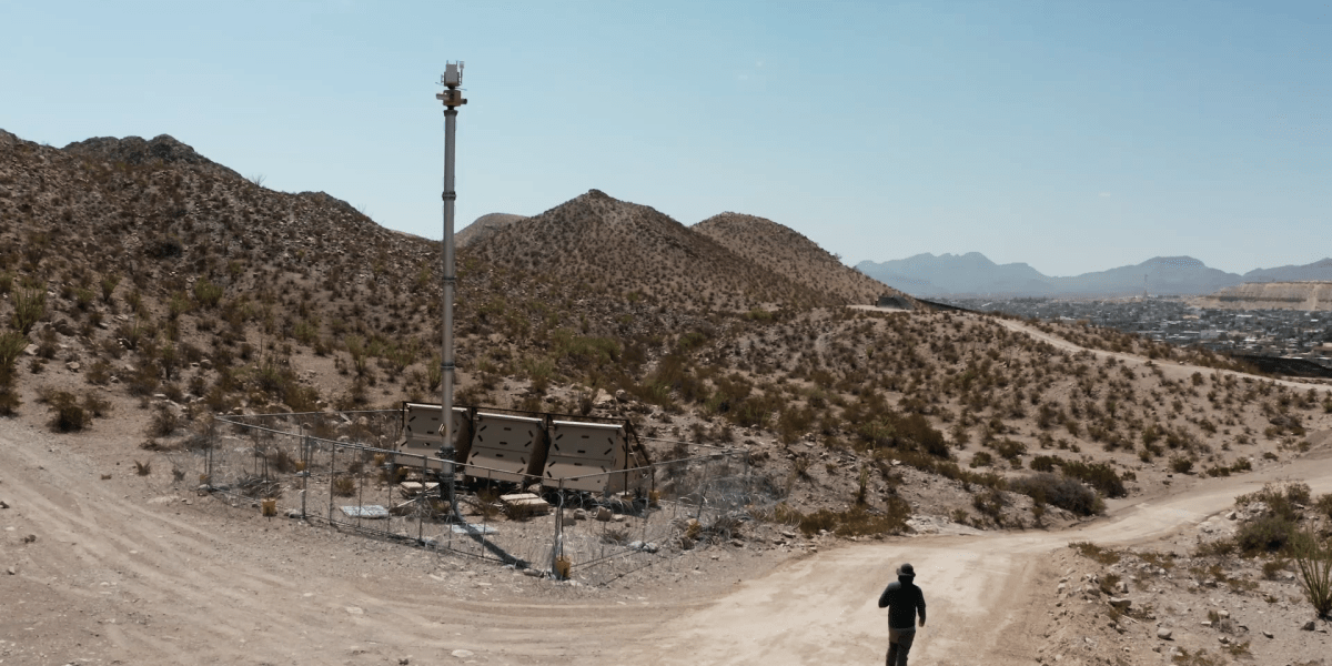 View from where José Morales Bernal's body was found toward a CBP surveillance tower in Sunland Park, New Mexico