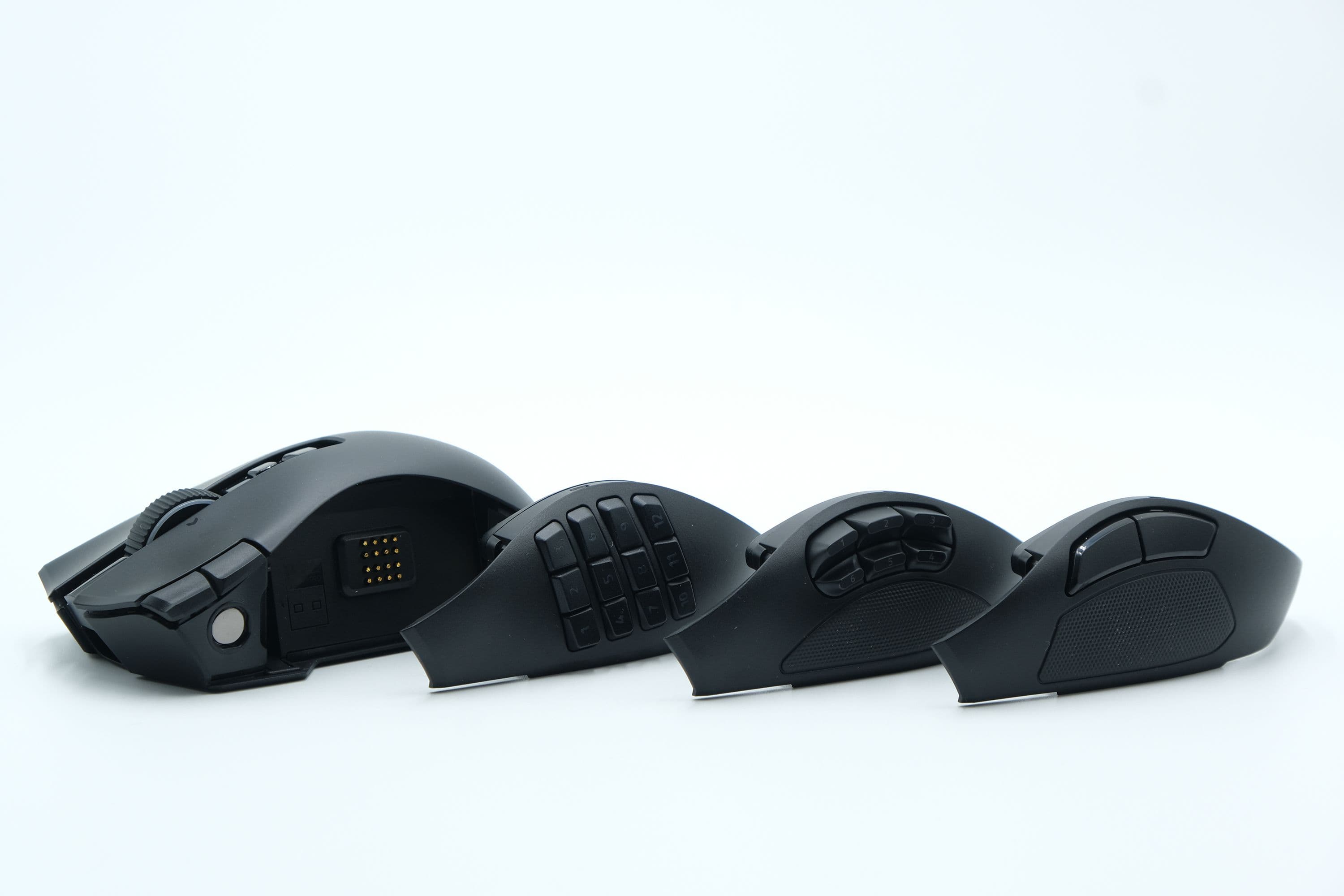 Razer Naga V3 Pro wireless gaming mouse with 12-button side plate on a desk